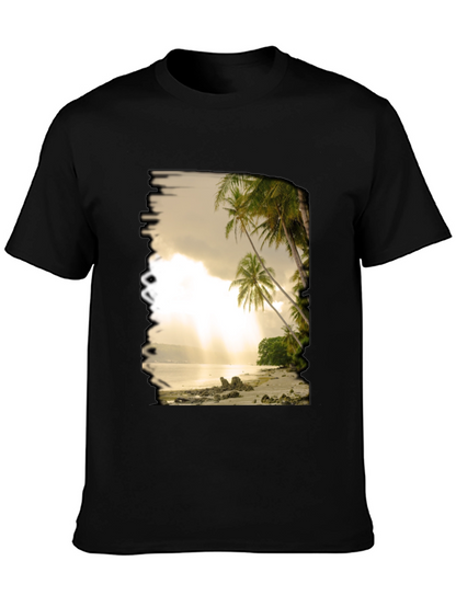 Camiseta Negra con Diseño de Playa Tropical
