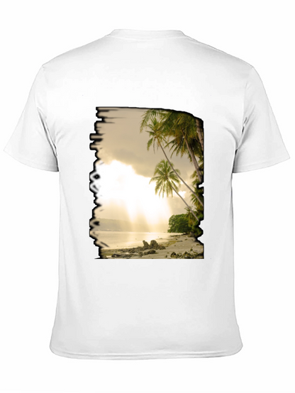 Camiseta Negra con Diseño de Playa Tropical