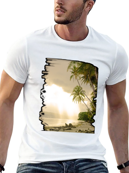 Camiseta Negra con Diseño de Playa Tropical