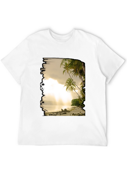 Camiseta Negra con Diseño de Playa Tropical