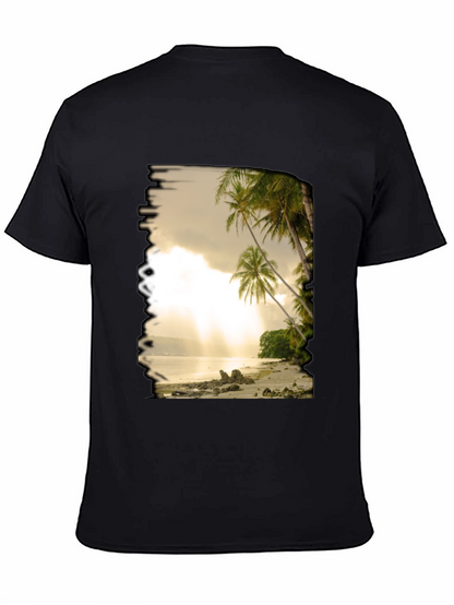 Camiseta Negra con Diseño de Playa Tropical