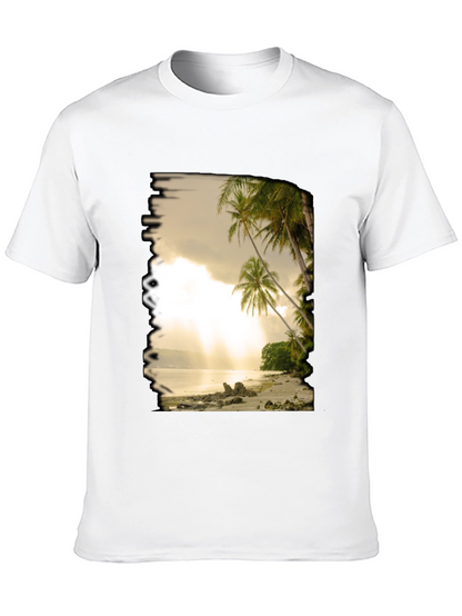 Camiseta Negra con Diseño de Playa Tropical