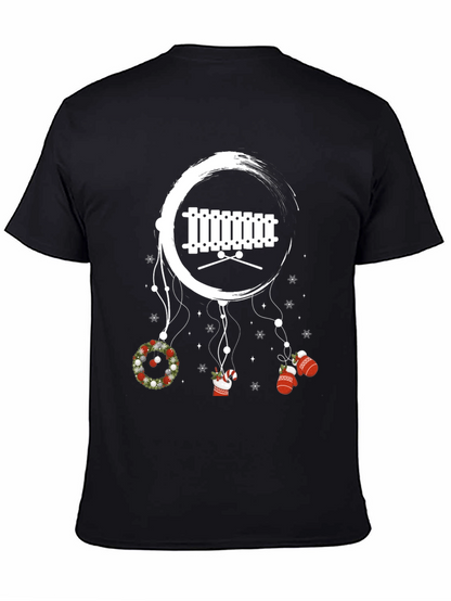 Camiseta Negra Navideña con Xilófono y Adornos Colgantes