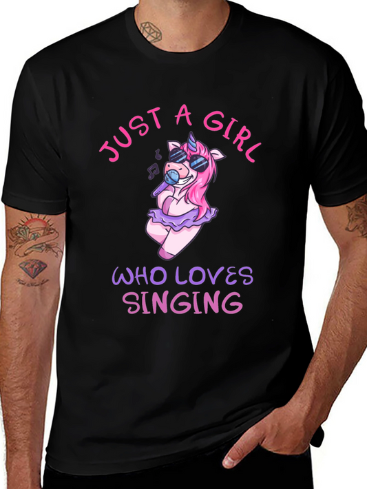 Camiseta Negra con Diseño de Unicornio Cantante para Mujer