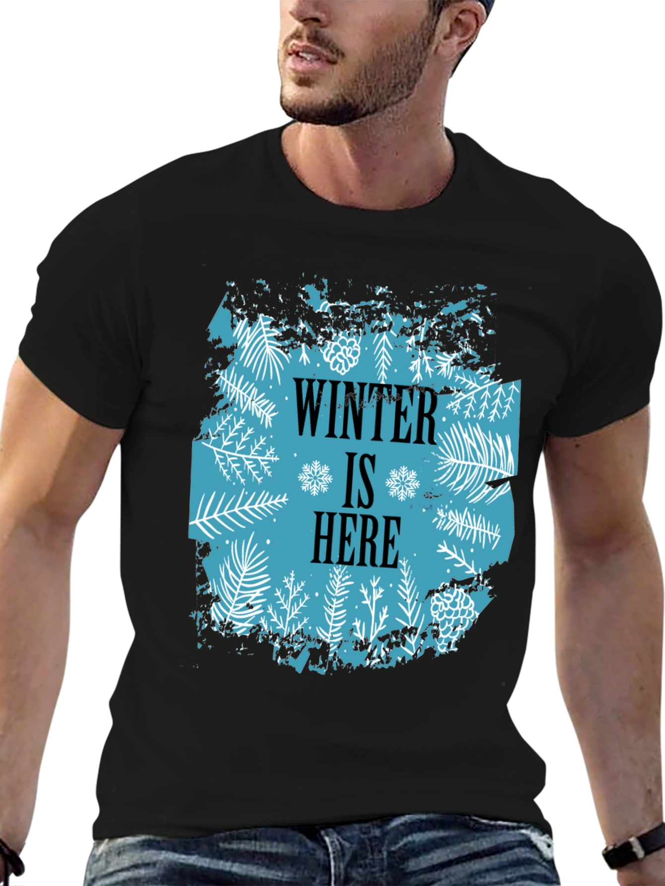 Camiseta Negra Winter Is Here Diseño Invernal