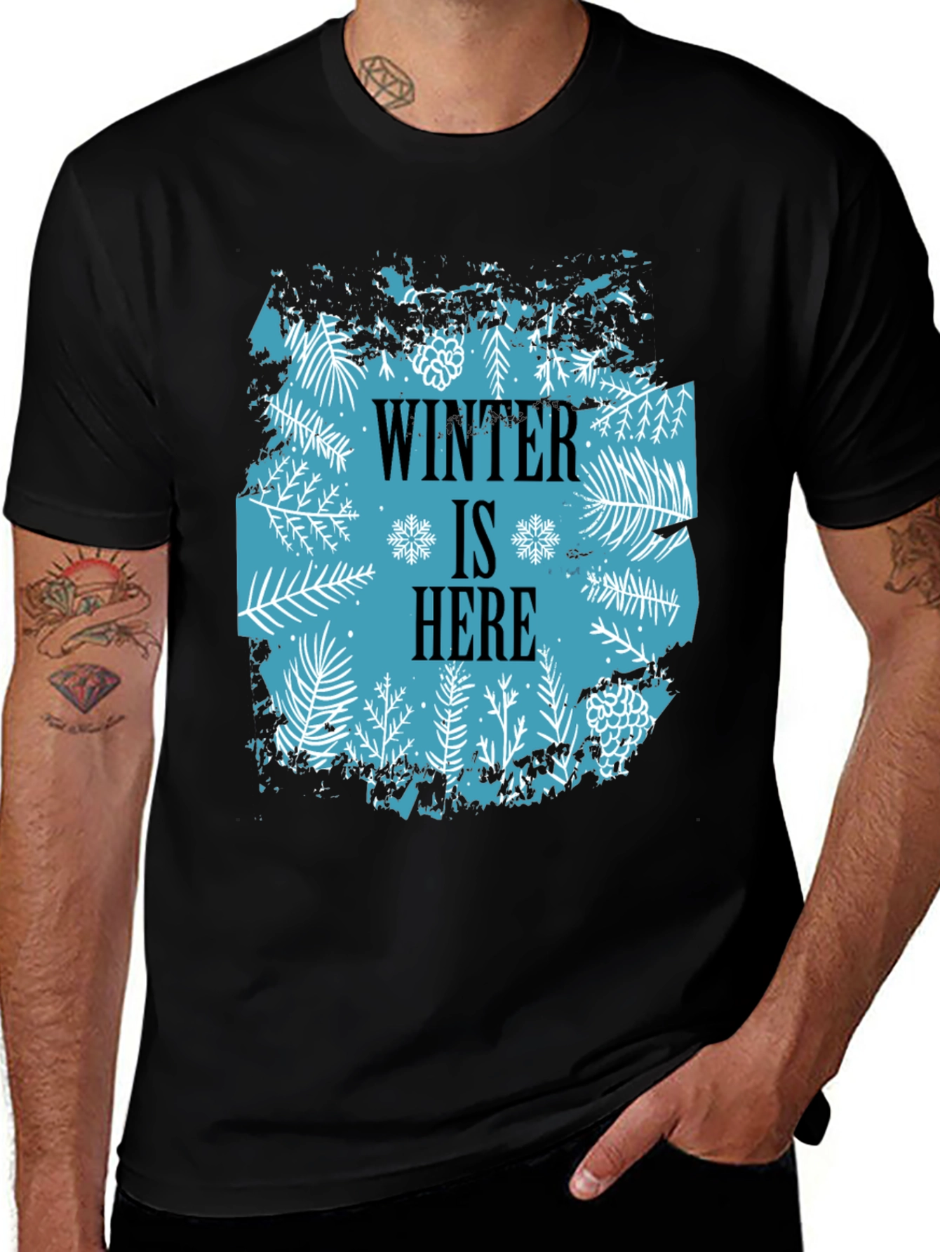 Camiseta Negra Winter Is Here Diseño Invernal
