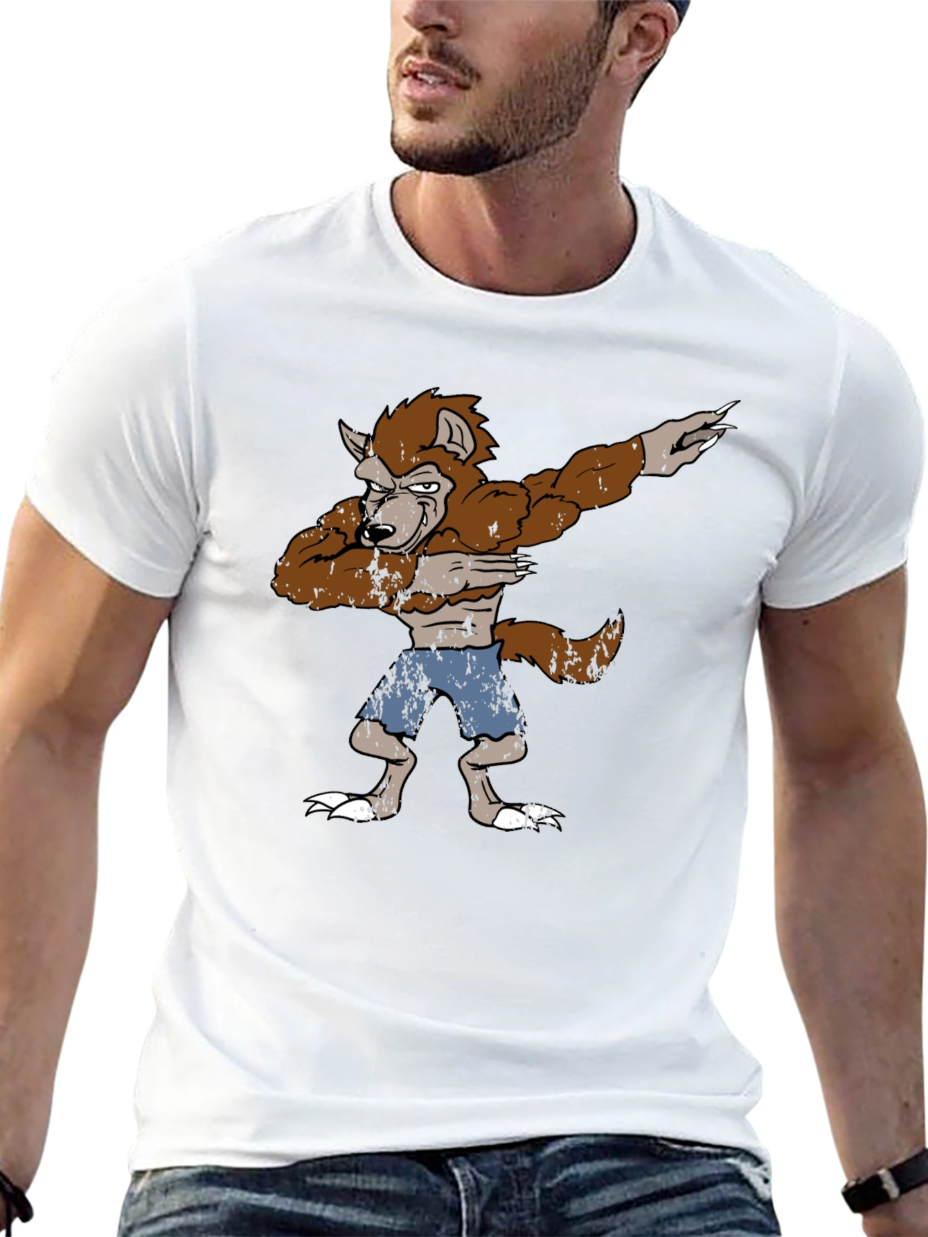 Camiseta Hombre Diseño Hombre Lobo Dabbing