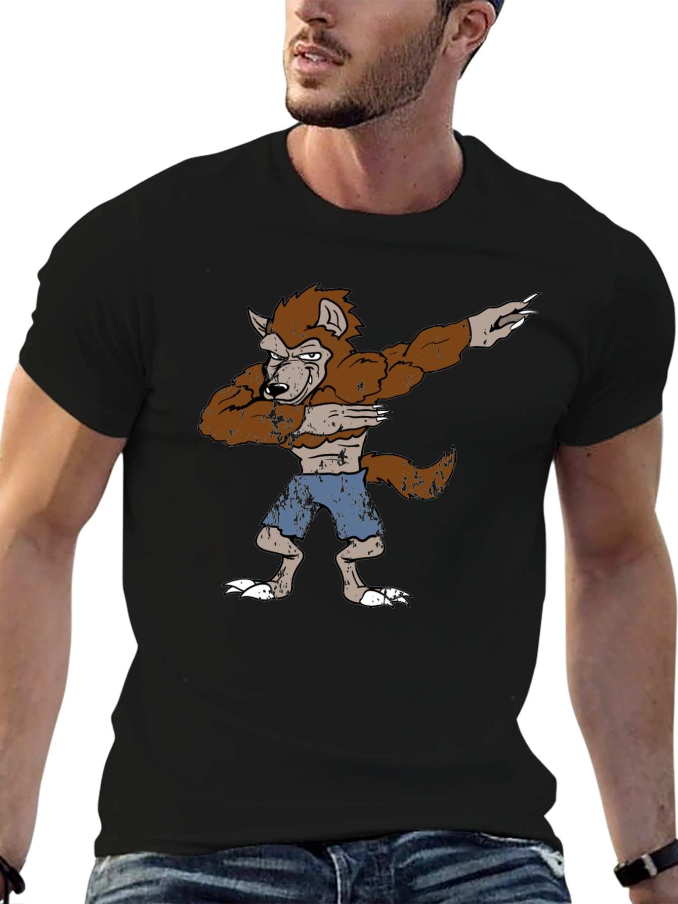 Camiseta Hombre Diseño Hombre Lobo Dabbing
