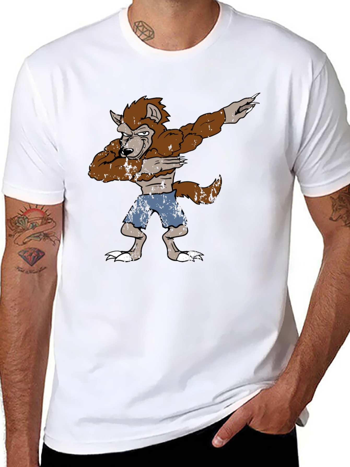 Camiseta Hombre Diseño Hombre Lobo Dabbing