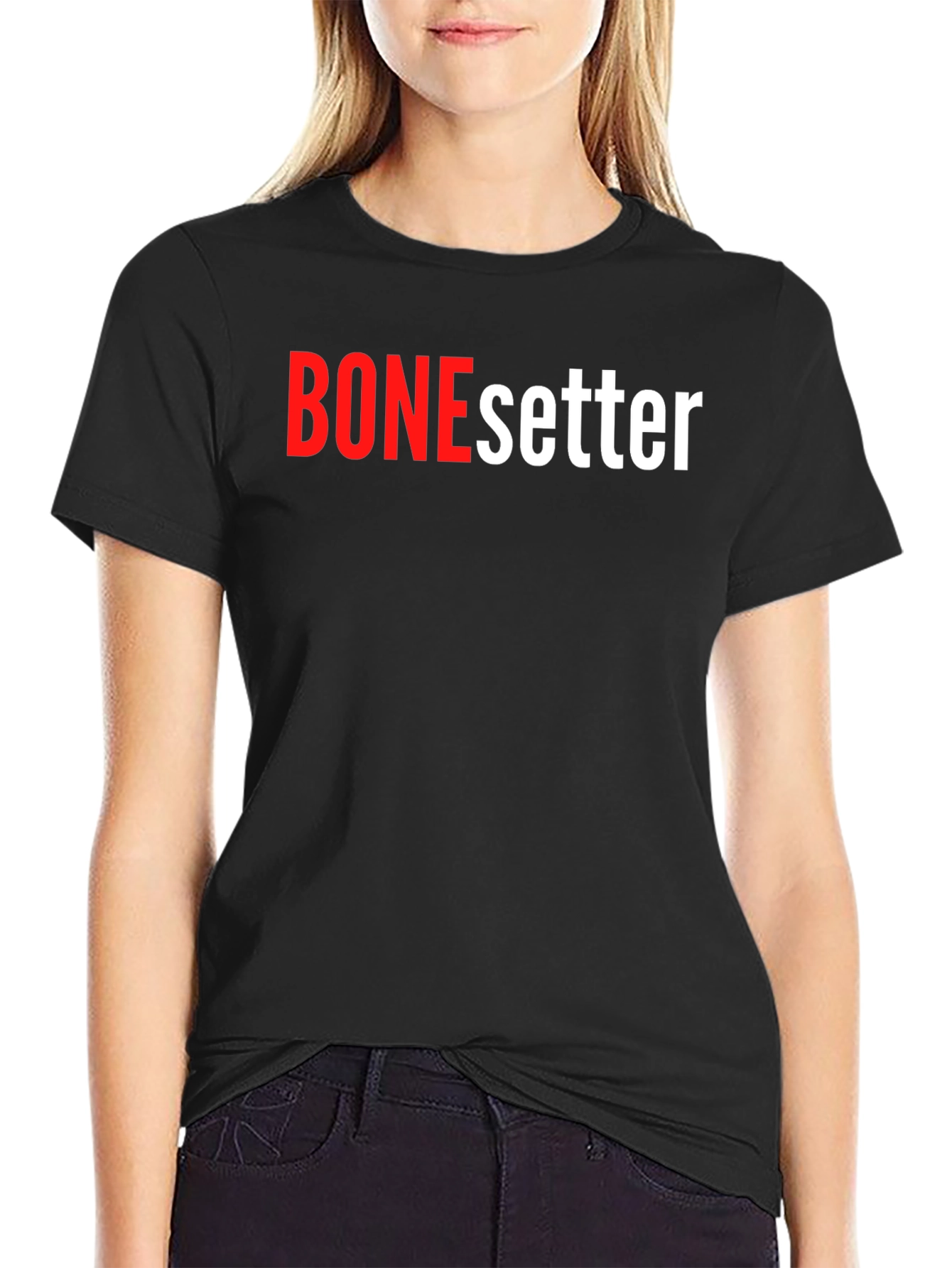 Camiseta Negra BONEsetter Roja y Blanca