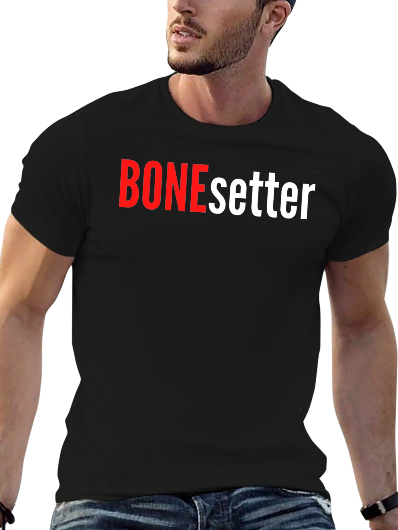 Camiseta Negra BONEsetter Roja y Blanca