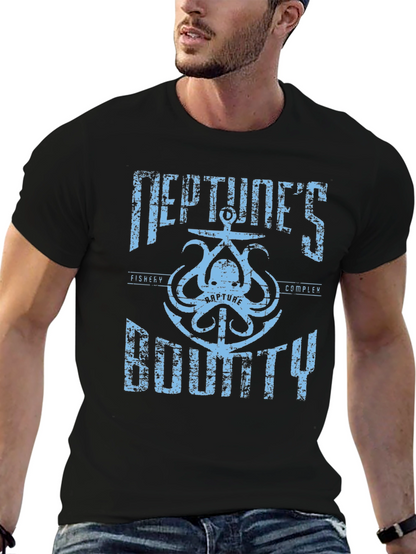 Camiseta Negra con Diseño de Neptuno BioShock
