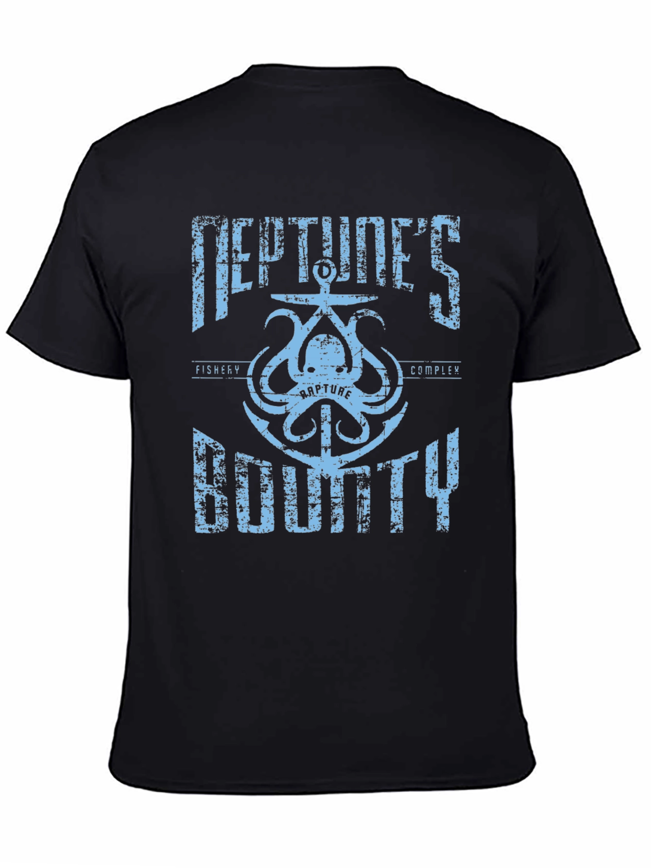 Camiseta Negra con Diseño de Neptuno BioShock