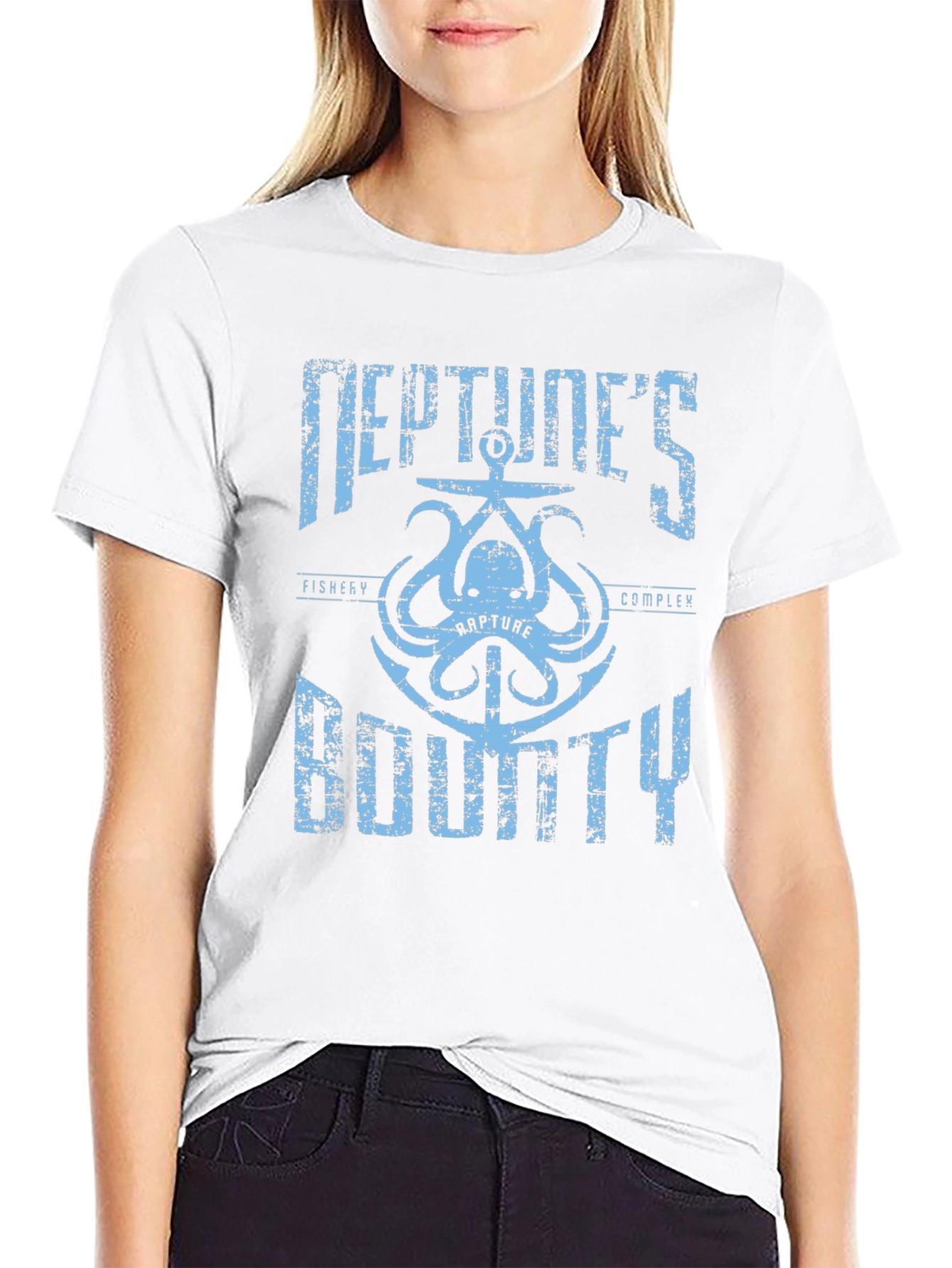 Camiseta Negra con Diseño de Neptuno BioShock