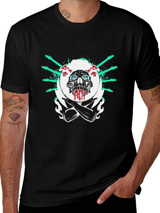 Camiseta Negra con Diseño de Calavera Rockera