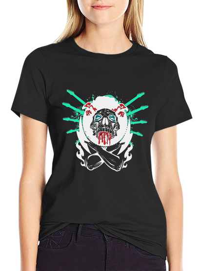 Camiseta Negra con Diseño de Calavera Rockera
