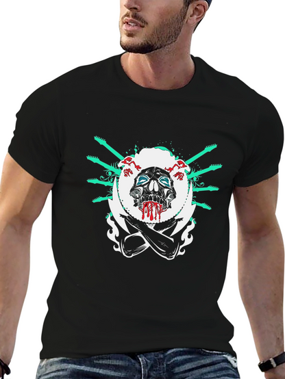 Camiseta Negra con Diseño de Calavera Rockera