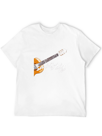 Camiseta Negra con Diseño de Guitarra y Notas Musicales