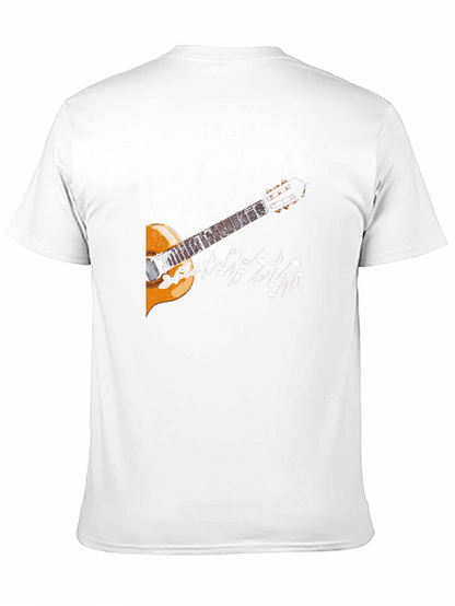 Camiseta Negra con Diseño de Guitarra y Notas Musicales