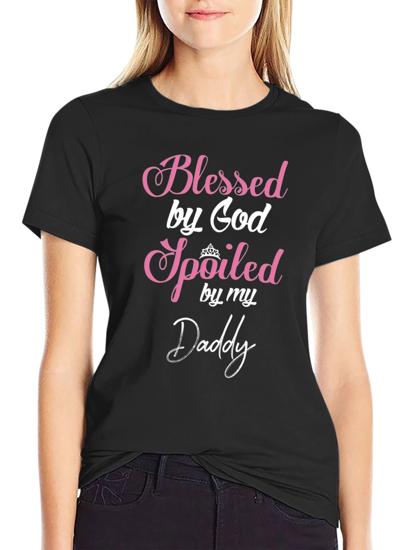 Camiseta Negra Blessed by God Spoiled by my Daddy