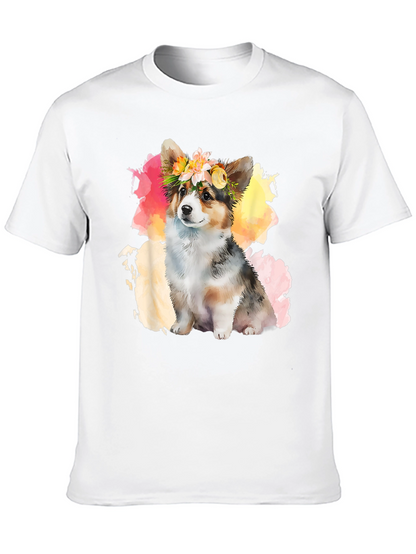 Camiseta Negra con Corgi Floral