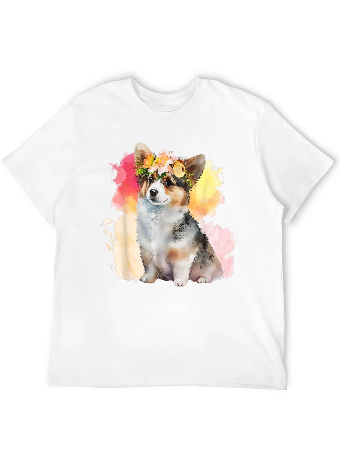 Camiseta Negra con Corgi Floral