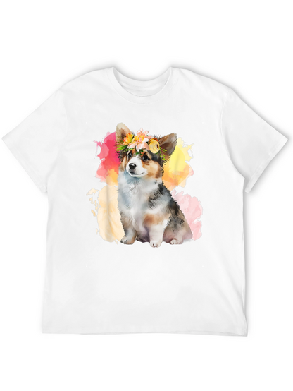 Camiseta Negra con Corgi Floral