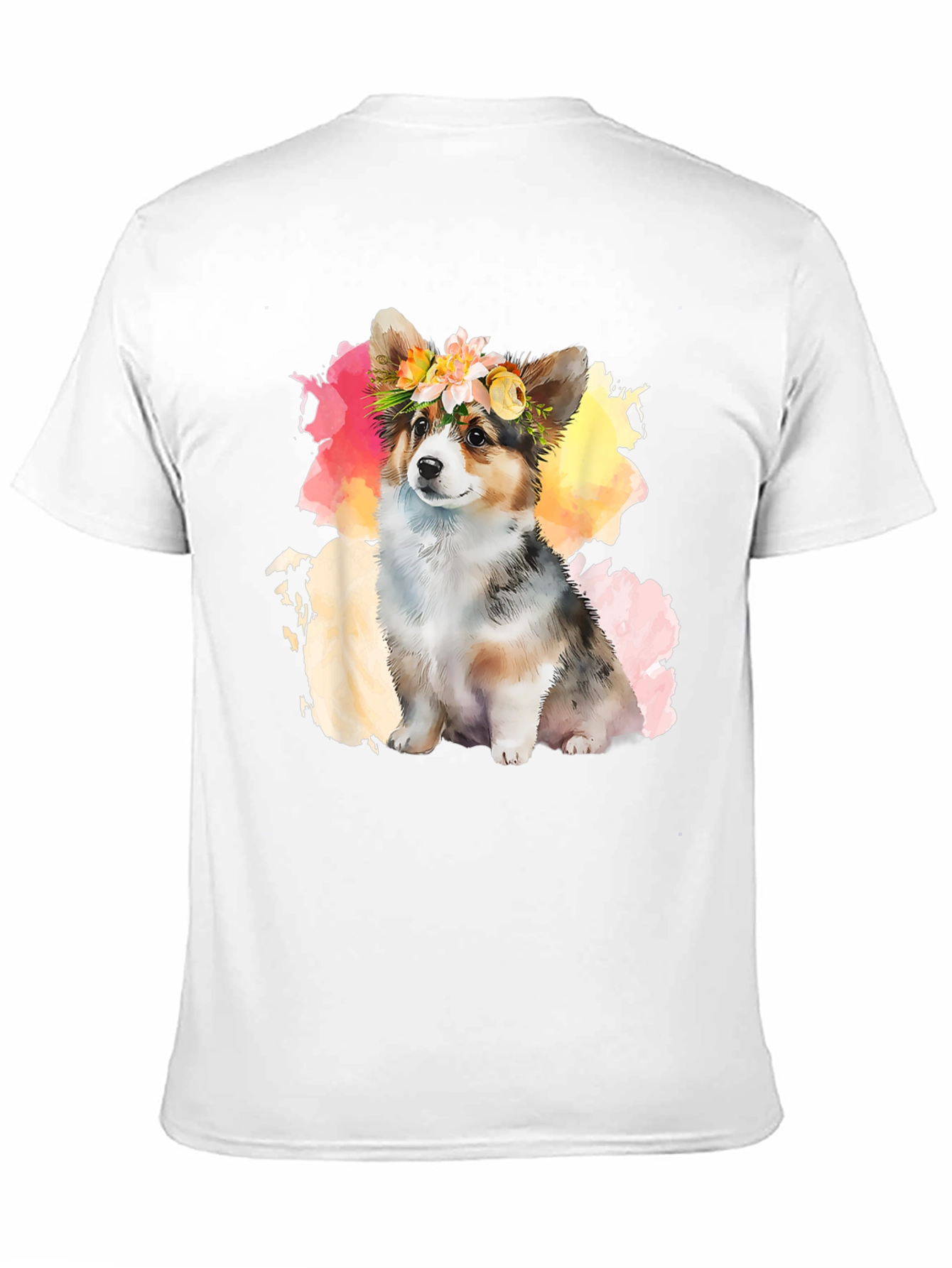 Camiseta Negra con Corgi Floral