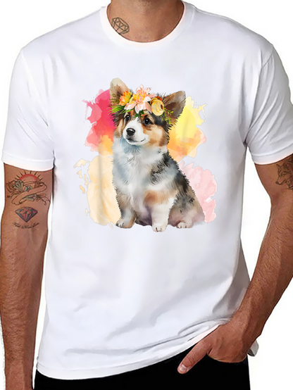 Camiseta Negra con Corgi Floral