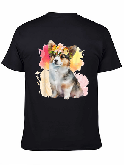 Camiseta Negra con Corgi Floral