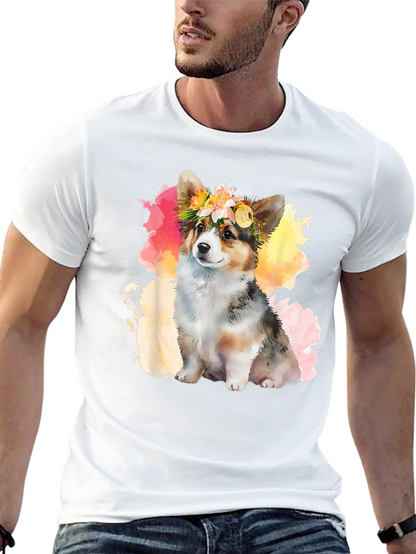 Camiseta Negra con Corgi Floral