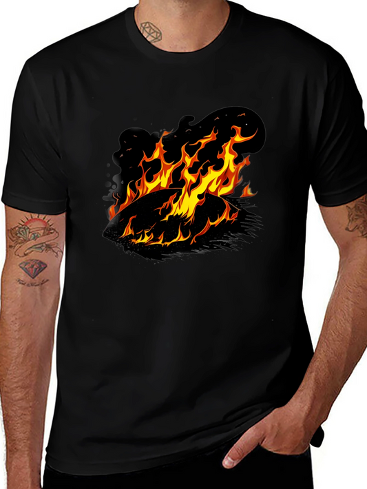 Camiseta Negra con Diseño de Fuego Ardiente