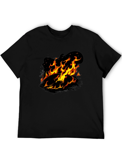 Camiseta Negra con Diseño de Fuego Ardiente