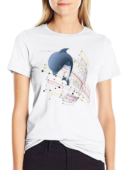 Camiseta Negra con Diseño de Delfín Abstracto
