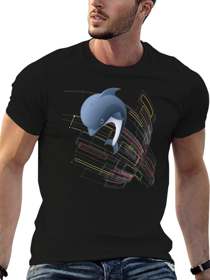 Camiseta Negra con Diseño de Delfín Abstracto