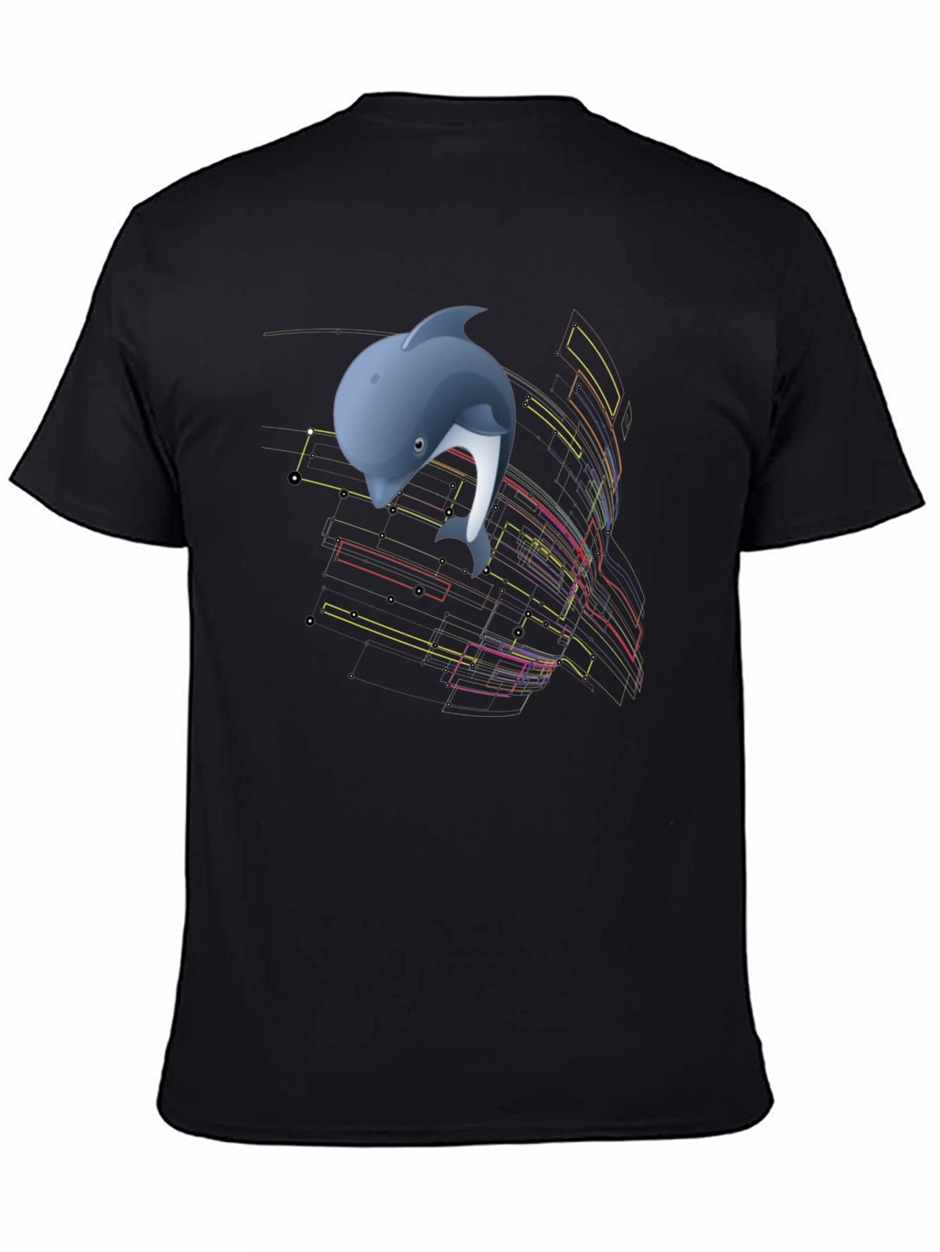 Camiseta Negra con Diseño de Delfín Abstracto