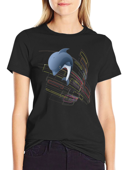 Camiseta Negra con Diseño de Delfín Abstracto