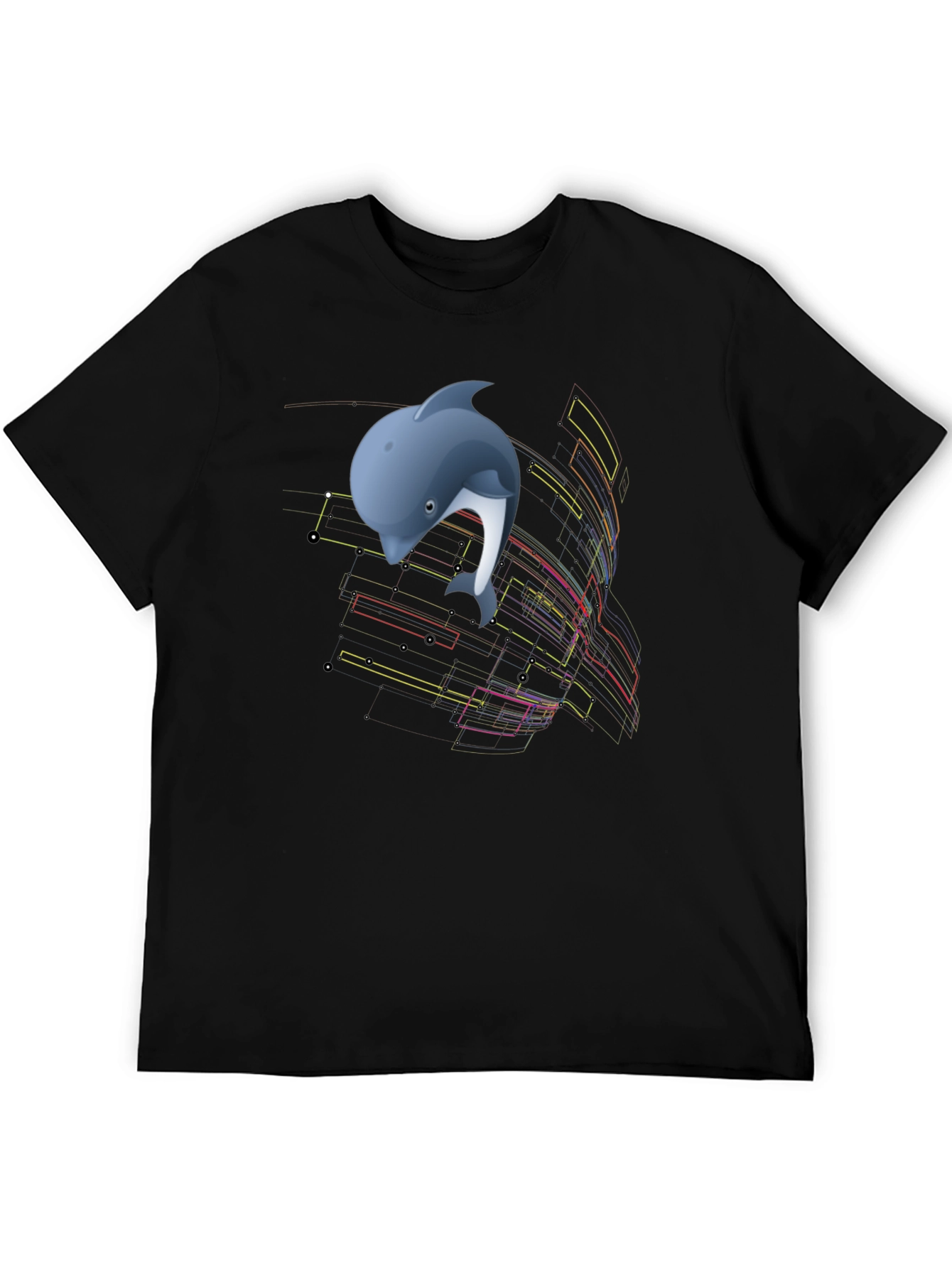 Camiseta Negra con Diseño de Delfín Abstracto