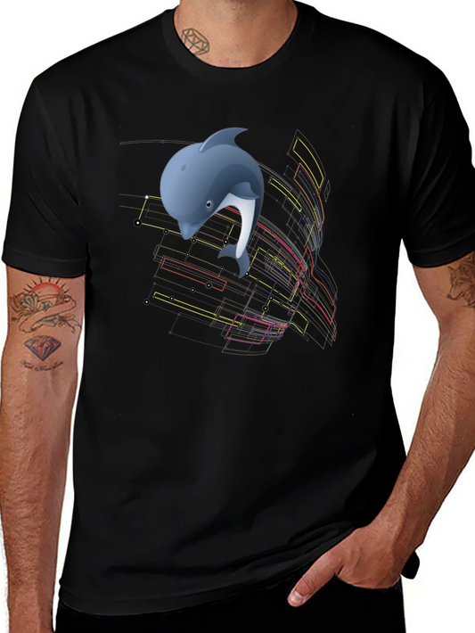 Camiseta Negra con Diseño de Delfín Abstracto