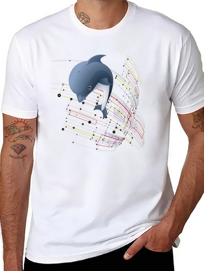 Camiseta Negra con Diseño de Delfín Abstracto