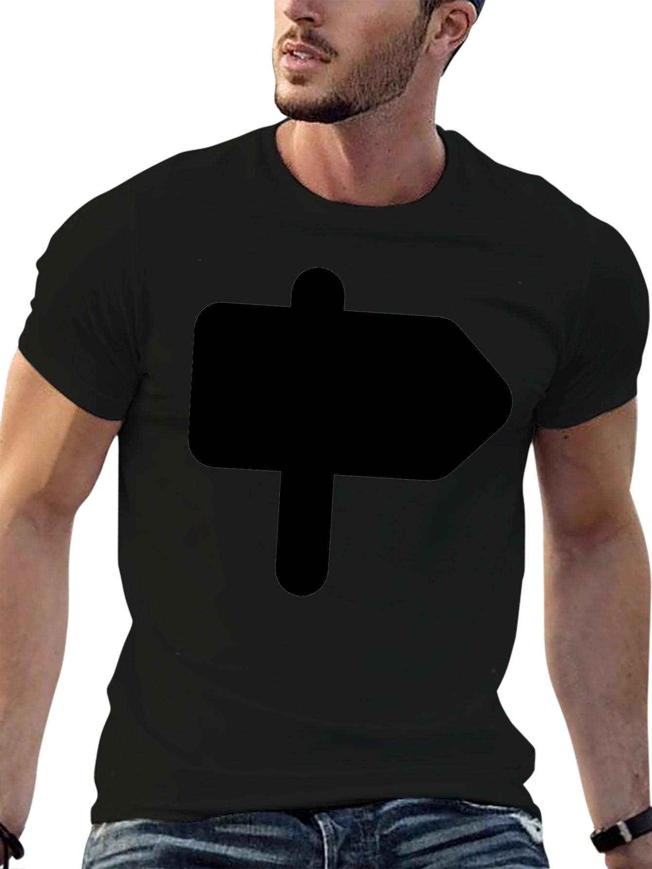 Camiseta Negra Señal de Dirección Hombre Casual