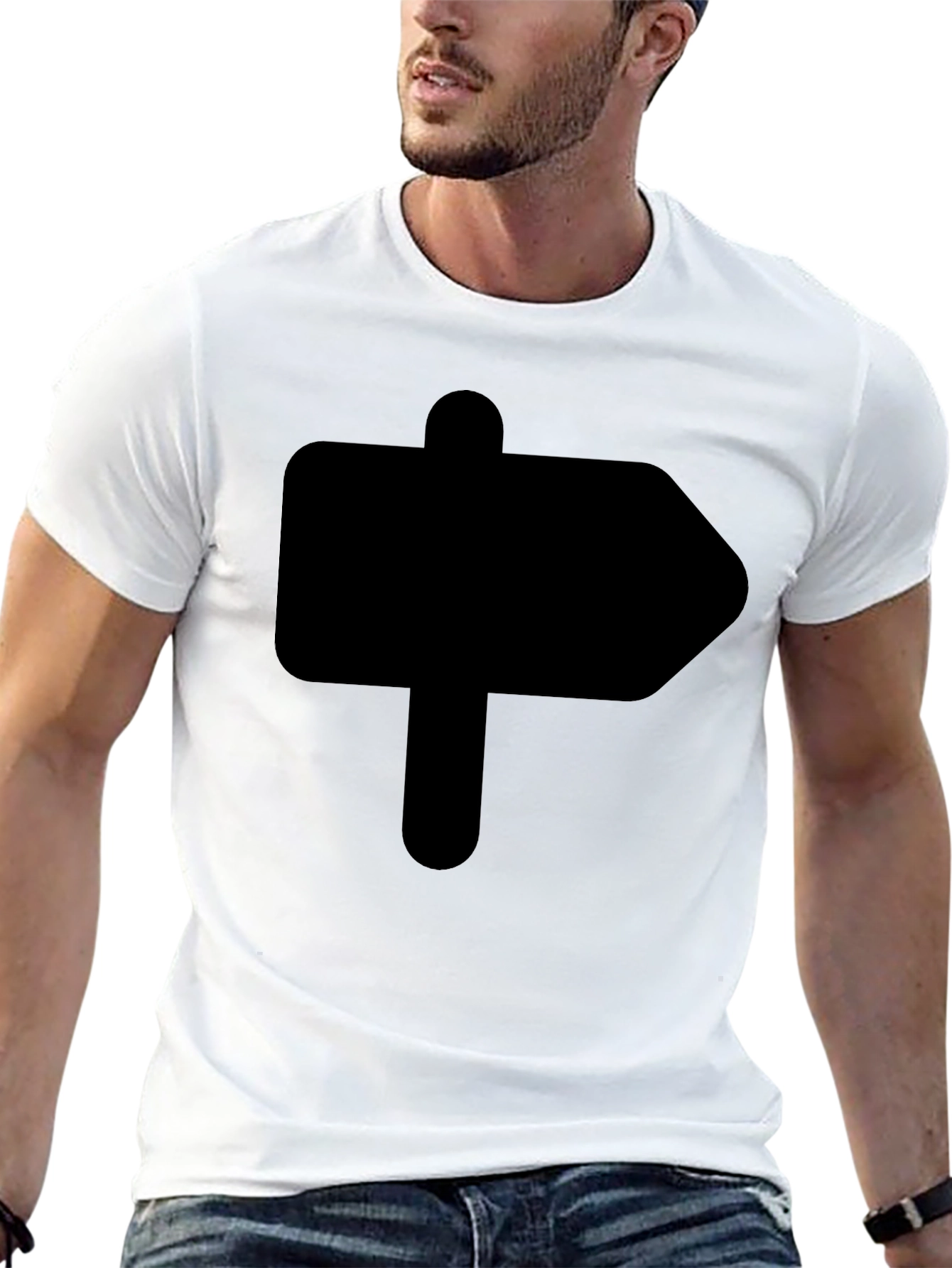 Camiseta Negra Señal de Dirección Hombre Casual