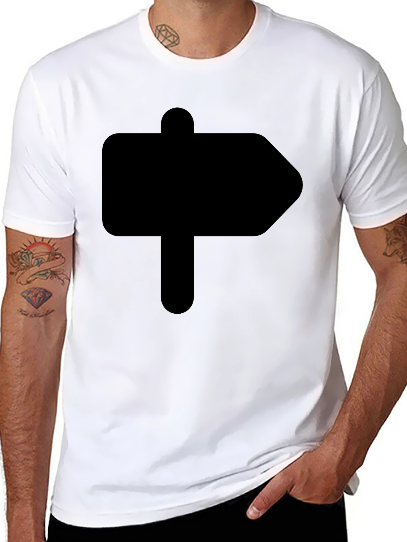 Camiseta Negra Señal de Dirección Hombre Casual