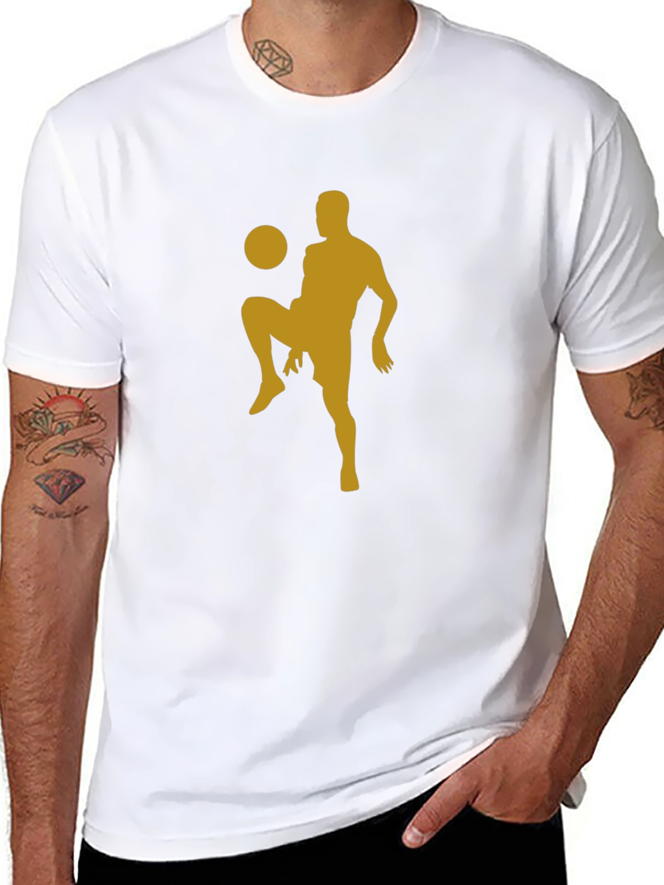 Camiseta Hombre Negra con Diseño Fútbol Dorado