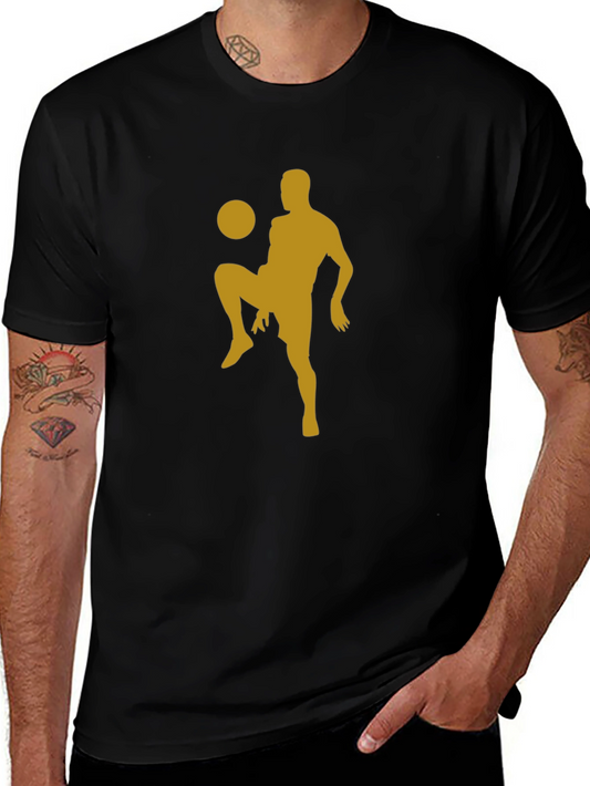 Camiseta Hombre Negra con Diseño Fútbol Dorado