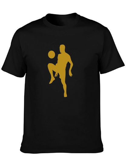 Camiseta Hombre Negra con Diseño Fútbol Dorado