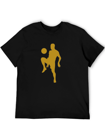 Camiseta Hombre Negra con Diseño Fútbol Dorado