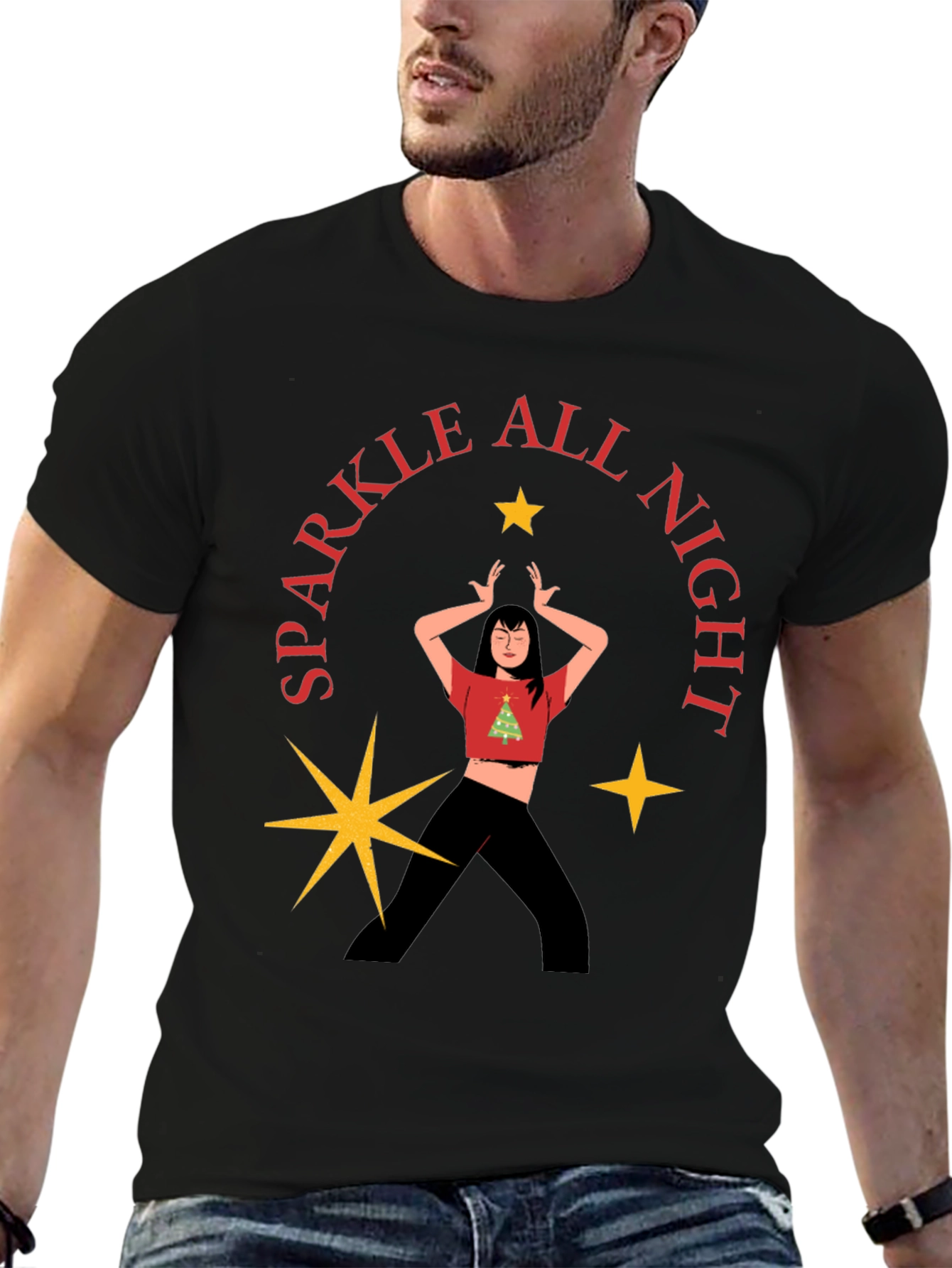 Camiseta Negra Festiva Sparkle All Night