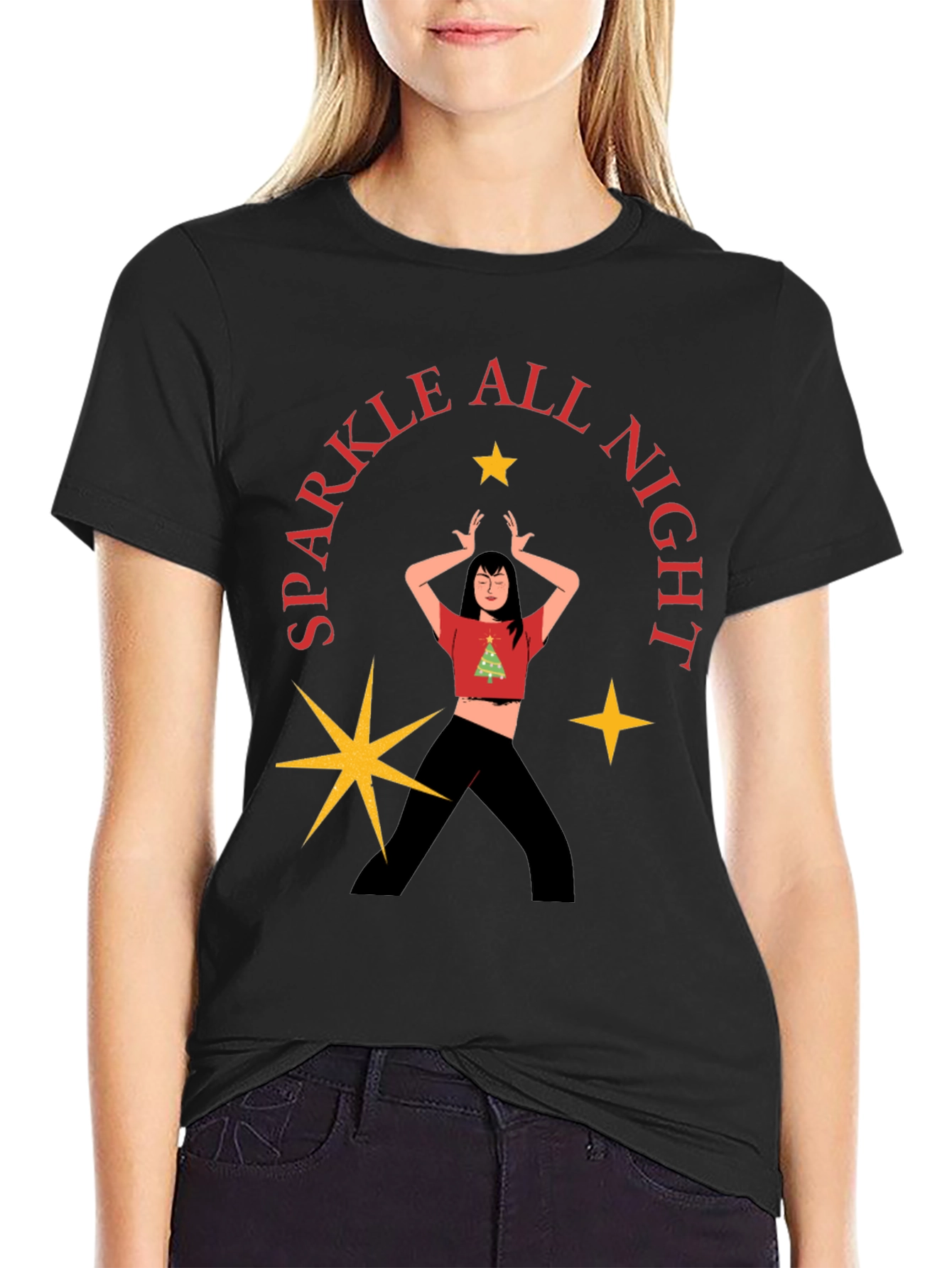Camiseta Negra Festiva Sparkle All Night
