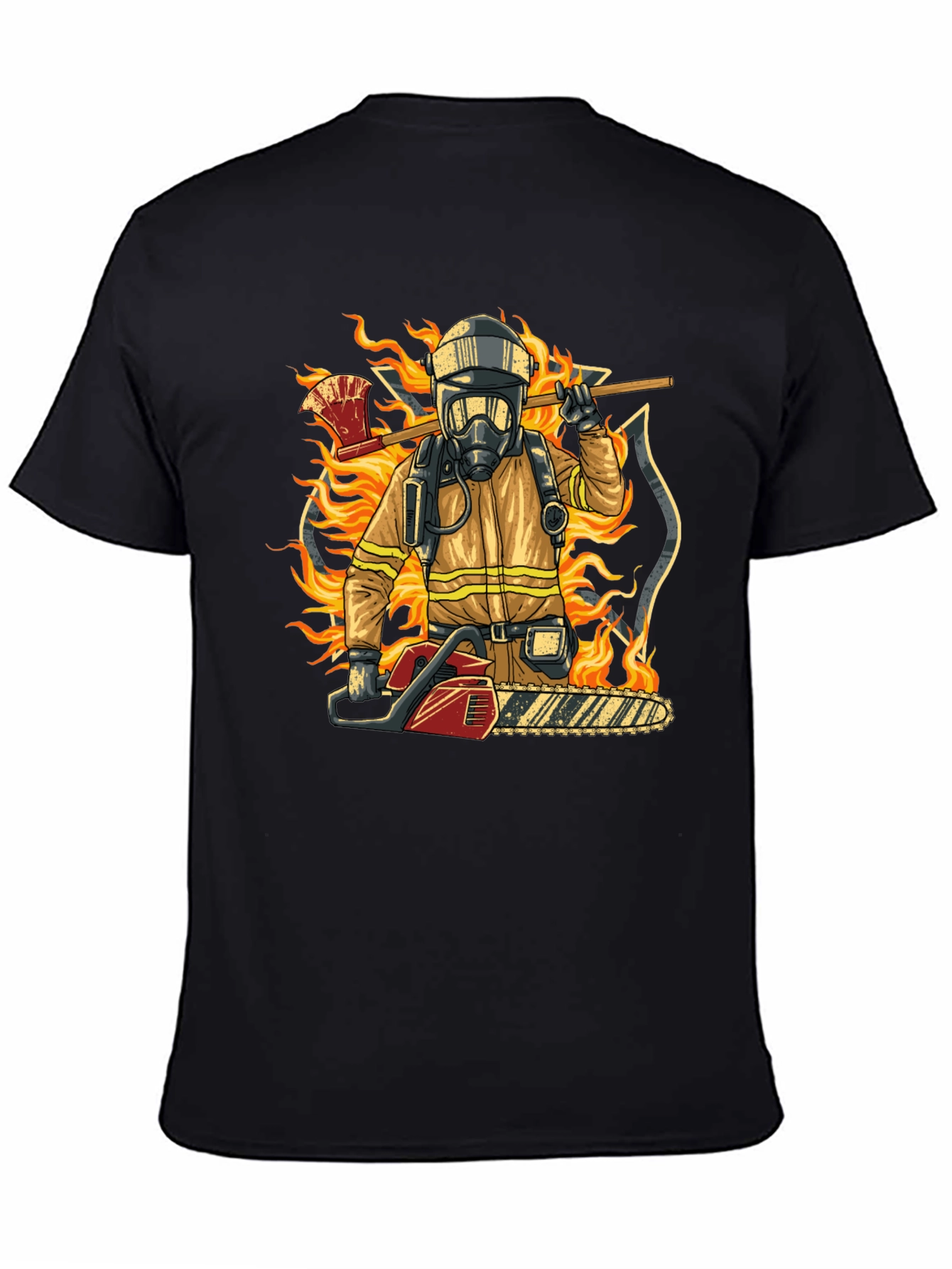 Camiseta Bombero con Motosierra y Hacha